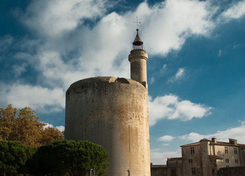 building, spire, tower, tree, travel destinations, building exterior, the past, built structure, plant, aigues-mortes, travel, tall - high, low angle view