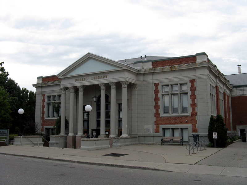 city, library, day, Ontario, cloud - sky, Woodstock, street, 720P, window, building Exterior, building, Public Library, plant, photos, Canada, built Structure