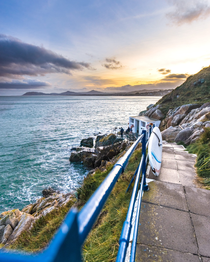 descend, nature, architecture, tranquility, beauty in nature, transportation, water, railing, built structure, sunset, idyllic, killiney, photography, horizon over water