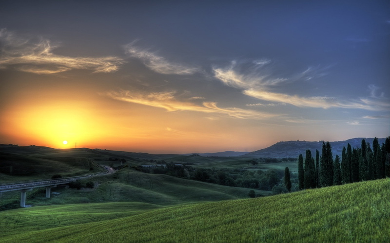 scenics - nature, 1080P, agriculture, sunset, tranquil scene, mountain, orange color, Wallbase, field, plant, tranquility, idyllic, rural scene, environment