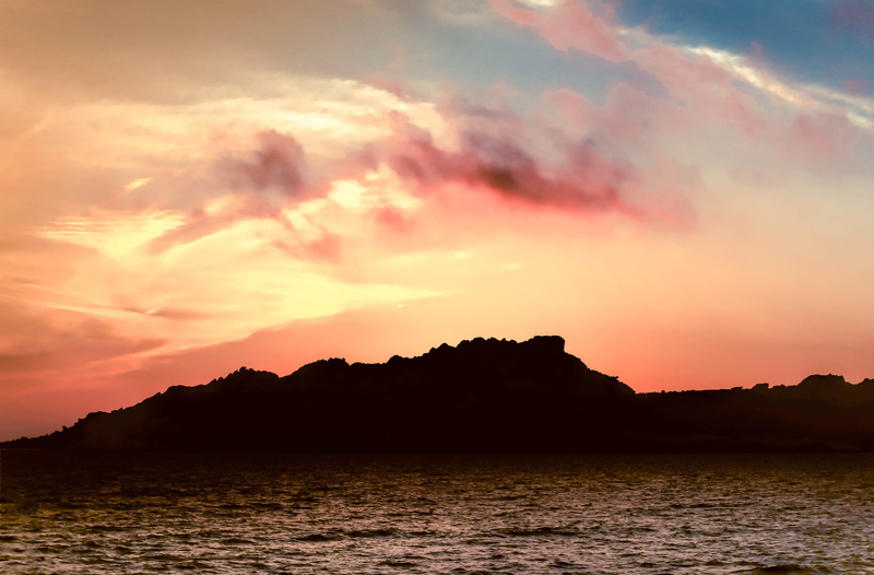 golden, waterfront, cloud - sky, body, no people, near, sky, beauty in nature, silhouette, scenics - nature, sardinium, idyllic, orange color, 5K, color