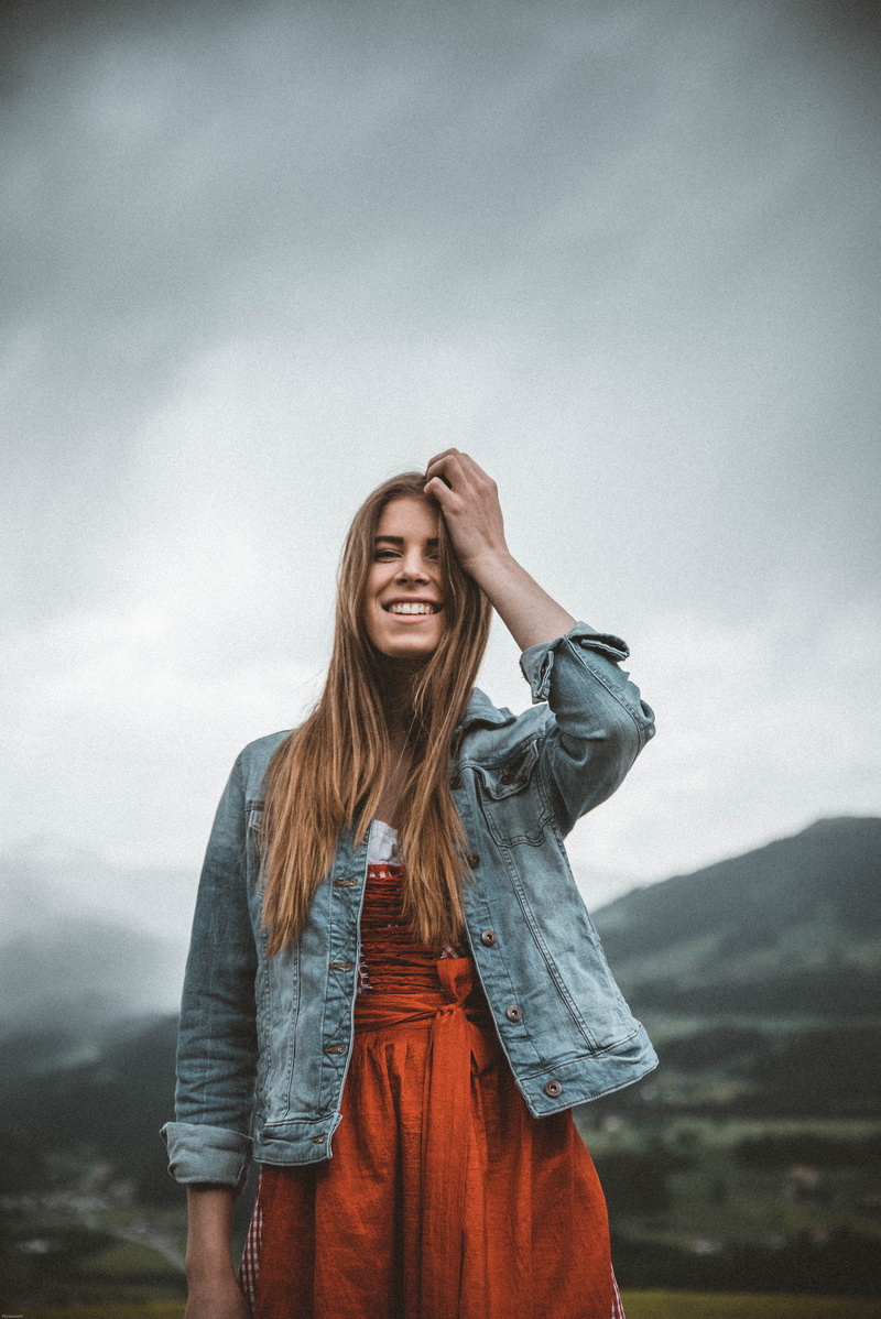 daytime, pretty, 5K, woman, day, grey sky, three quarter length, cloudy, beautiful woman, standing, denim, blue, real people, fashion, cloudy sky, wearing