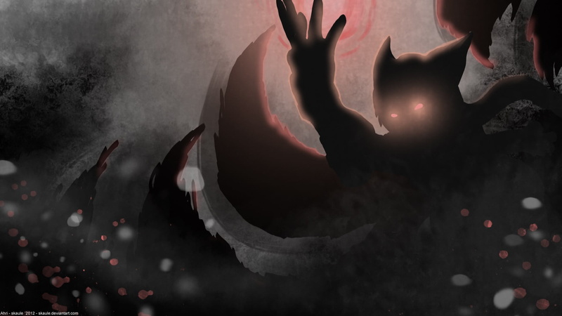 Ahri, marine, black background, human hand, 1080P, one person, smoke - physical structure, outdoors, silhouette, anime, nature, swimming, League of Legends
