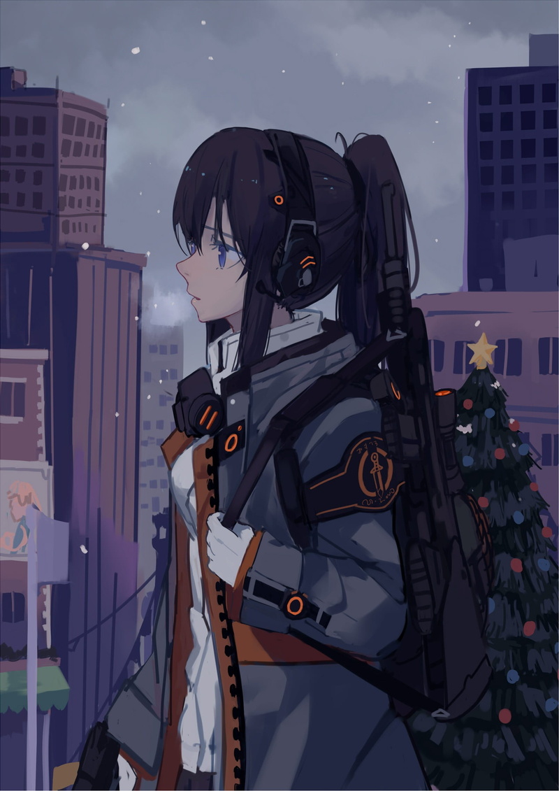 building, gun, mask, anime girls, technology, city, standing, architecture, outdoors, holding, winter, real people, young adult, three quarter length, Tom Clancys The Division