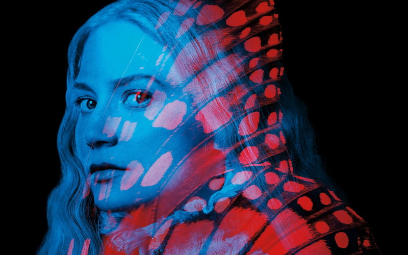 1080P, indoors, crimson, illuminated, projection, wasikowska, red, hollywood, Movies, studio shot, futuristic, body paint, young adult, looking away, mia