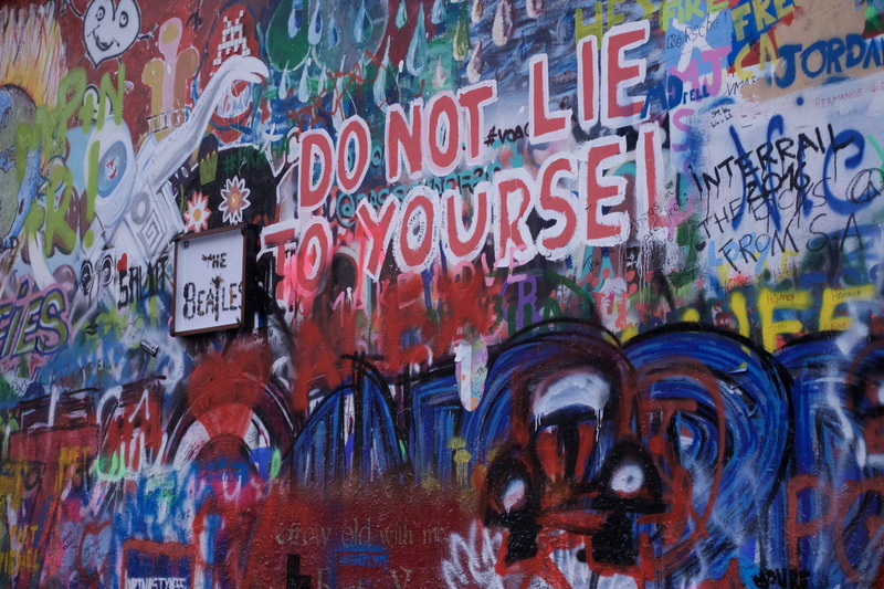 architecture, day, messy, script, wall - building feature, art and craft, czechia, text, sign, europe, outdoors, john lennon wall, graffiti, communication