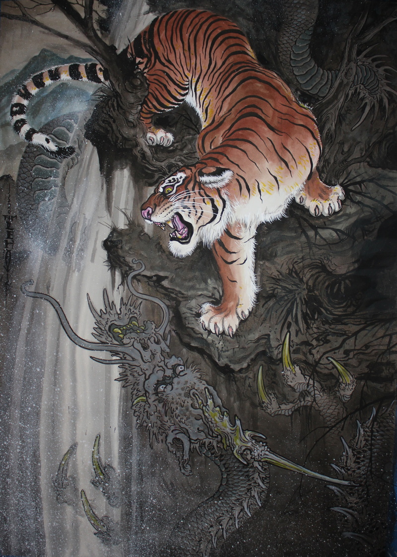 tiger, tattoo, tim lehi, dragon, 4K