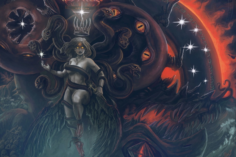 Darkness, by Davide Di Donna, Snakes, David Of A Woman, Art, Creepy, Fiction, Queen, The demon, Chaos, Queen of the Formless Deep, Illustration, Fantasy