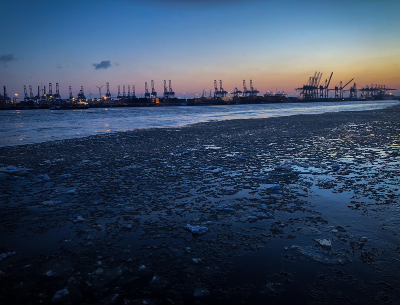 cold temperature, pollution, industry, pier, 4K, sea, outdoors, ocean, buldings, sunset, no people, building exterior, transportation, winter, water, port
