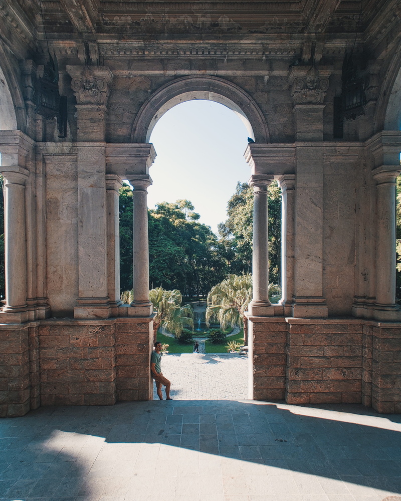 brazil, patio, outdoors, man, sunlight, architecture, leaning, pillar, concrete, arch, men, day, rio de janeiro, no people, travel destinations, building exterior
