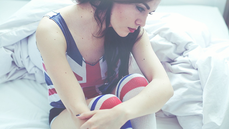 2K, brunette, Union Jack, Thigh highs, Knee highs