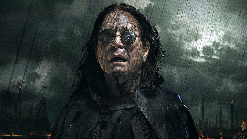 headshot, rain, bizarre, 1080P, black color, water, evil, wet, portrait, hairstyle, ozzy osbourne, looking at camera, adult, halloween, hair, one person