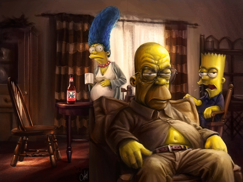 The Simpsons, full length, adult, clothing, chair, domestic room, front view, mask, seat, obscured face, human representation, Homer, representation, real people