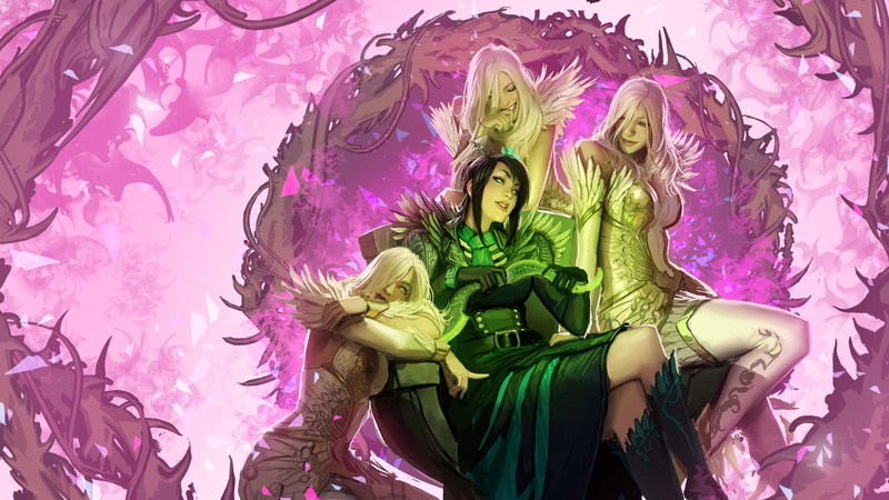 by nebezial, the thorns, kasmeer and marjory, Guild Wars 2, girl, armor, 1080P, feathers