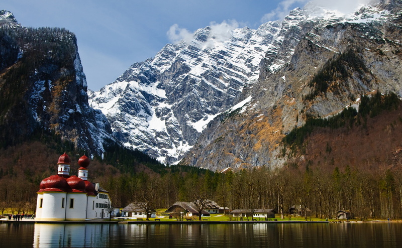 mountain, Berchtesgaden, Resort, formation, outdoors, architecture, scenics - nature, no people, snowcapped mountain, concrete, s, Germany, day, red, st. bartholomew