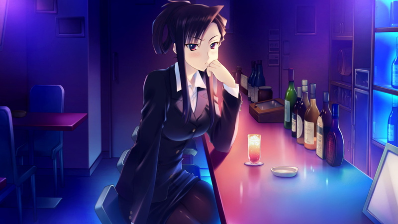 drink, 1080P, food and drink, nightlife, indoors, purple, Anime, glass, young adult, refreshment, holding, household equipment, expression, illuminated