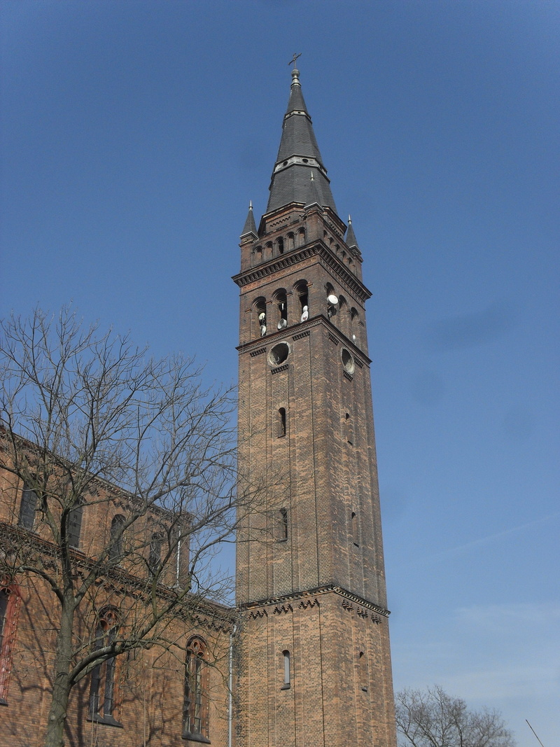 2K, view, low angle view, outdoors, history, architecture, Teplice, religion, clear sky, nature, tower, no people, Church, clock tower, tall - high, gothic style