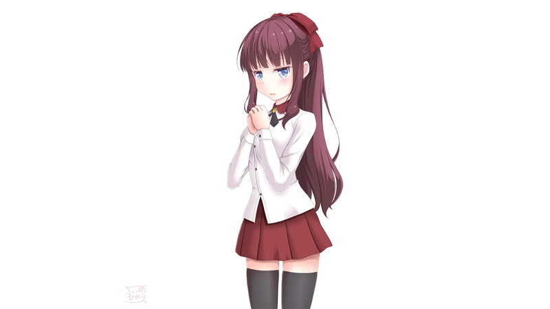 studio shot, indoors, one person, women, leisure activity, white background, girls, three quarter length, lifestyles, bangs, Hifumi Takimoto, young women
