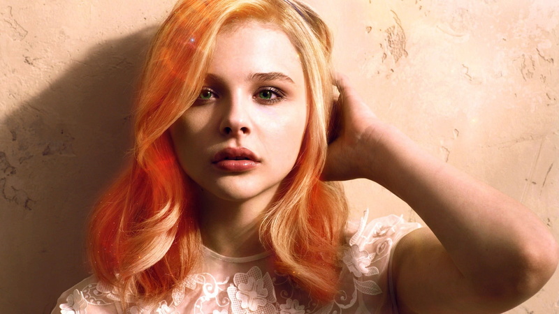 teenager, white, hair, floral, Chloë Grace Moretz, looking at camera, fashion, Photoshop, woman, 1080P, redhead, hairstyle, shirt, dyed red hair, wearing