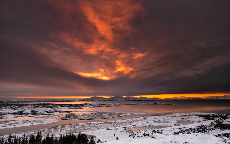 landscape, winter, orange color, dramatic sky, cloud - sky, non-urban scene, water, sky, no people, snow, nature, environment, scenics - nature, mountain