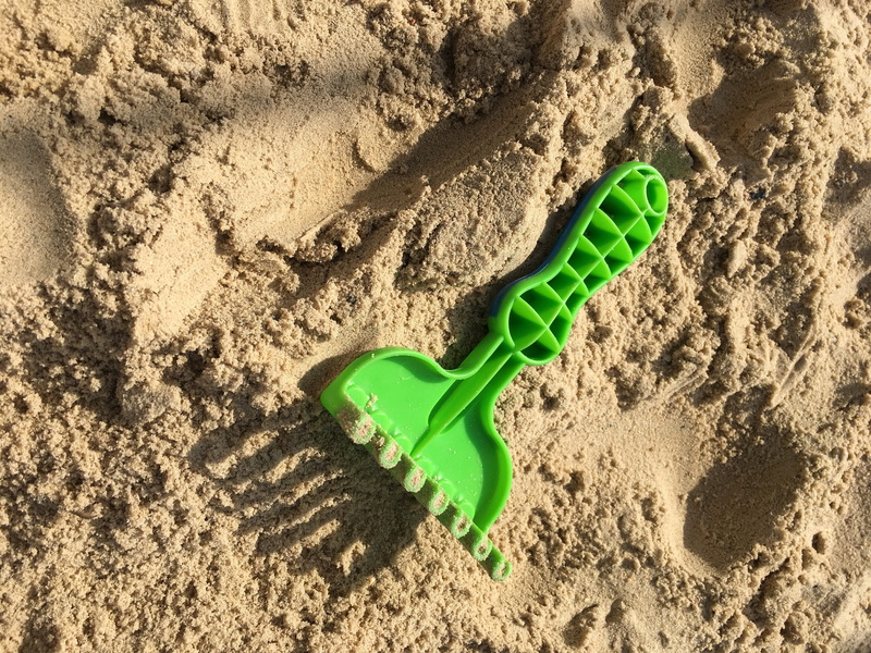 fun, no people, sand toys, childrens playground, green color, mud, still life, sunlight, Playground, Toys, hand tool, high angle view, sand bucket, play