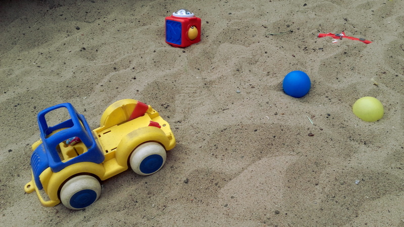 still life, high angle view, play, Children, for children, plastic, sand pail and shovel, Sandpit, outdoors, container, Toy, no people, day, land, blue