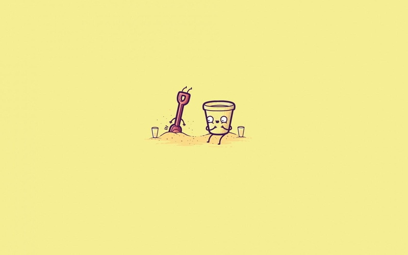 minimalism, shovel, bucket, sand, 720P