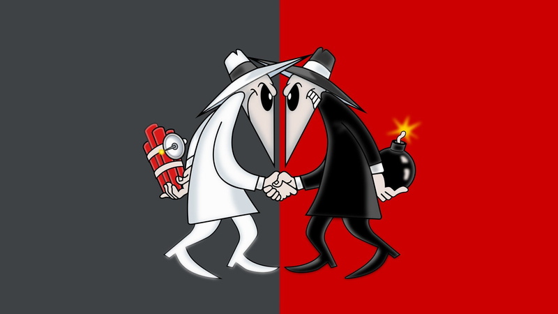 1080P, Spies, black, hat, split view, Dynamite, bombs, digital art, Handshake, video games, drawing, white, comics, Spy Vs Spy, Frown