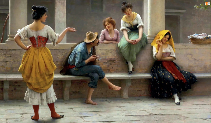 flirting, the conversation, Eugene-the Blow up, 1080P, Eugene de Blaas
