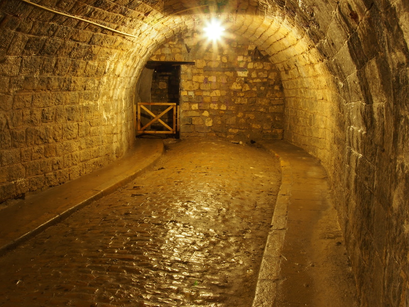 brick, built structure, reflections, stone, illuminated, wall - building feature, damp, verdun, wet, fort de douamont, historical, cellar, light, brick wall
