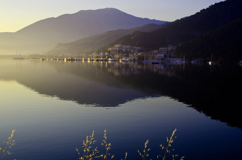 outdoors, sunset, reflection, built structure, day, tranquil Scene, nature, scenics - nature, Fethiye, tranquility, beauty In Nature, mountain, landscape