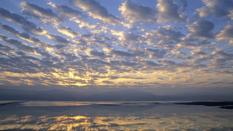 sunrise, dead, clouds, nature and landscapes, israel, reflection, 1080P, sea