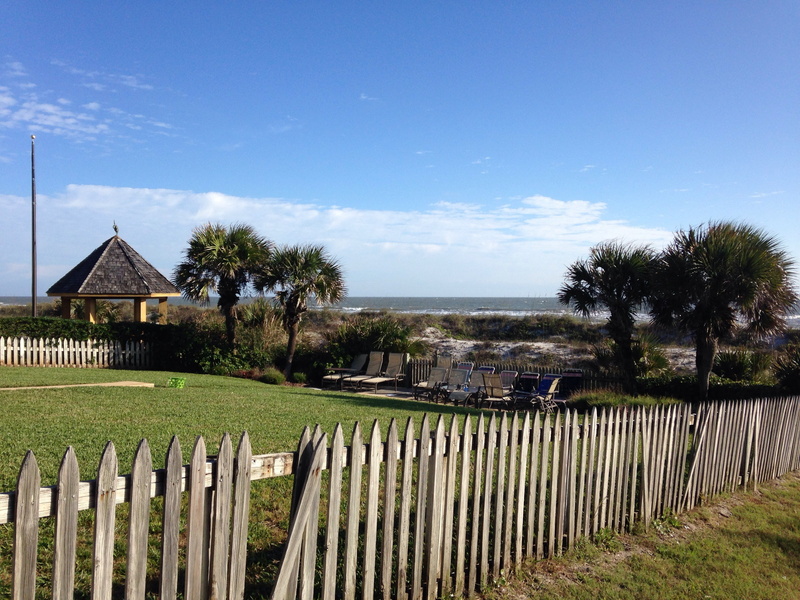 lawn, coastal, land, grass, built structure, 2K, nature, landscape, beach, ocean, view, seaside, picket fence, barrier, fence, beachside, sky, no people