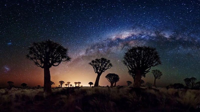 nature, magic, sunset, baobab, cosmos, universe, galaxy, beauty, night, 1080P, background, milky way, desert, astronomy