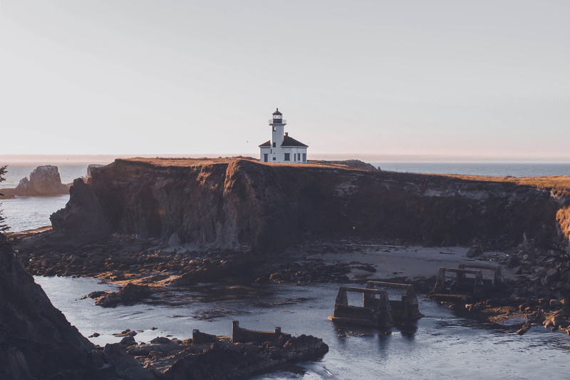 water, nature, lighthouse, clear sky, built structure, coos bay, oregoncoast, no people, horizon over water, beauty in nature, sunset, 5K, architecture