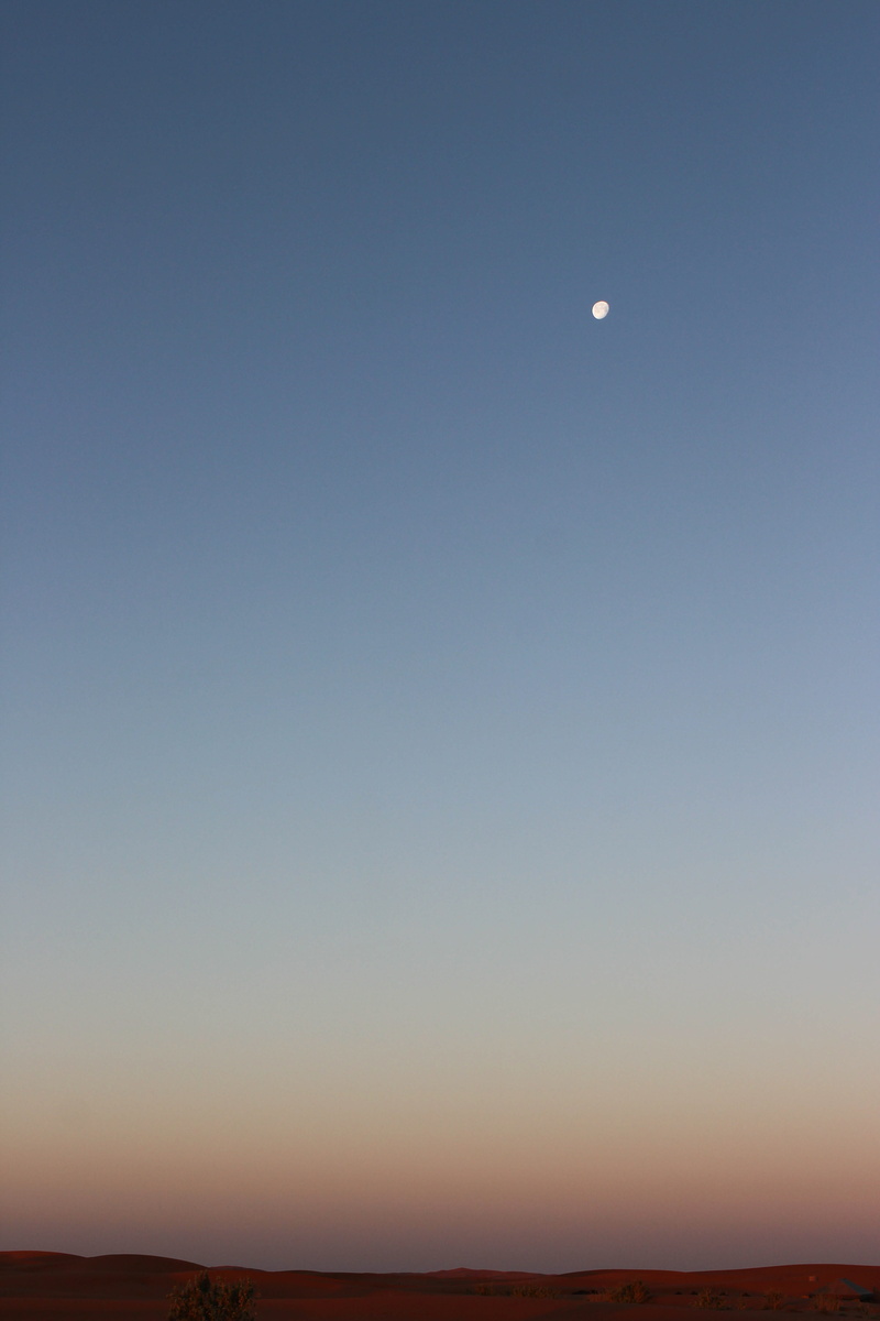 clear sky, tranquility, 5K, morocco, scenics - nature, idyllic, half moon, sky, blue, beauty in nature, landscape, environment, crescent, full moon, dusk