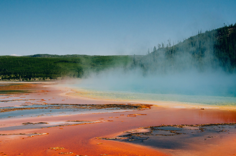 forest, nature, 4K, hot Spring, water, painting, environment, near, heat - Temperature, smoke - physical structure, hills, erupting, scenics, yellowstone National Park