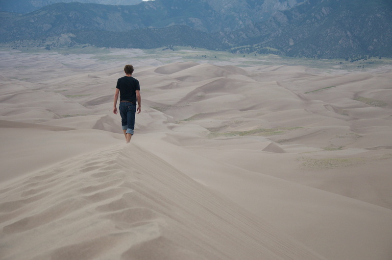 outdoors, full length, rear view, walking, scenics - nature, dune, great sand dunes national park and preserve, holiday, vacations, tranquility, nature