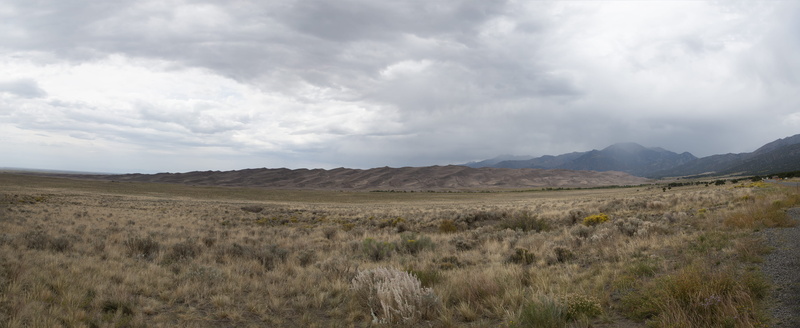 great sand dunes national park and preserve, land, outdoors, grass, no people, cloud - sky, overcast, mosca co, beauty in nature, scenics - nature, ominous