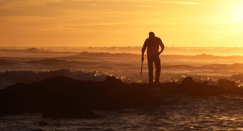 flare, waves, sunrise, beside, casablanca, light, atlantic, orange color, tranquility, leisure activity, outdoors, one person, nature, tranquil scene, silhouette