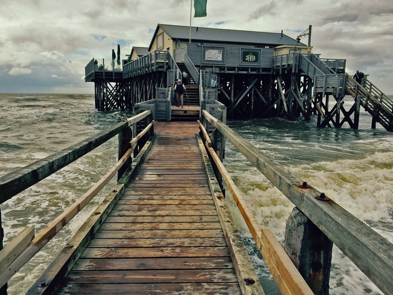 building exterior, pier, coast, built structure, stormy, day, beach, small, Peter Ording, cloud - sky, connection, long, water, germany, jetty, sea bridge