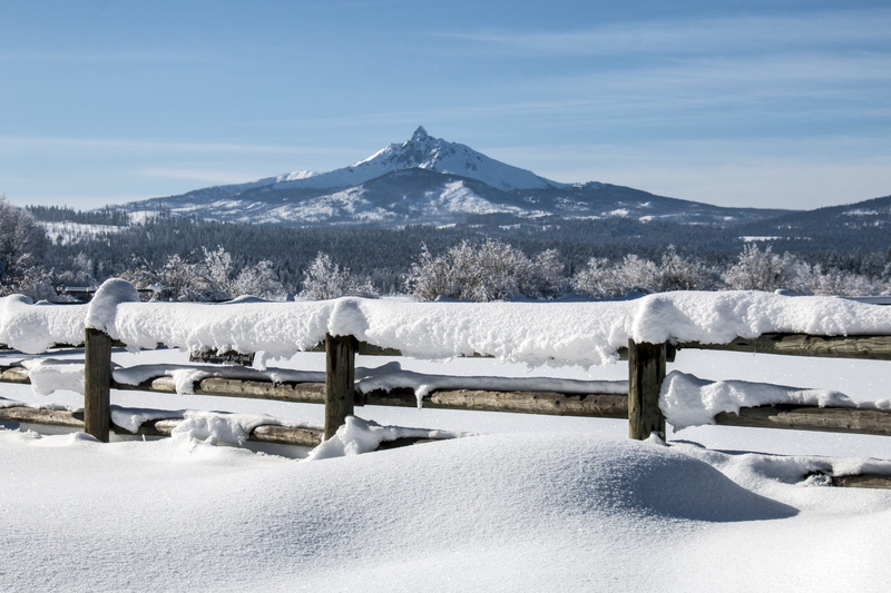no people, mountain, fence, covering, day, tranquility, mountain peak, oregon, wilderness, snow, outdoors, peak, sky, white color, scenics - nature, mount washington