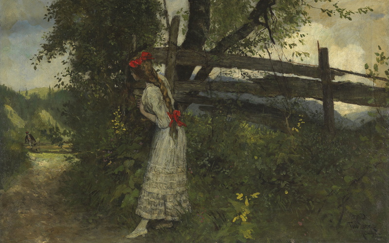 Girl waiting for her lover, Girl in anticipation of her lover, Ferdinand Lech, 1911, The girl waiting for her lover, German painter, oil on canvas, 4K