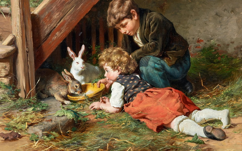 2K, Feeding in the Afternoon, German painter, Felix Schlesinger