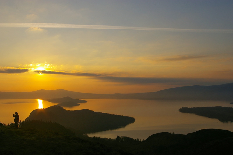 land, uk, mountain, Sunset, tranquility, Scotland, two people, beauty in nature, sea, orange color, scenics, lake, silhouette, nature, scottish, water