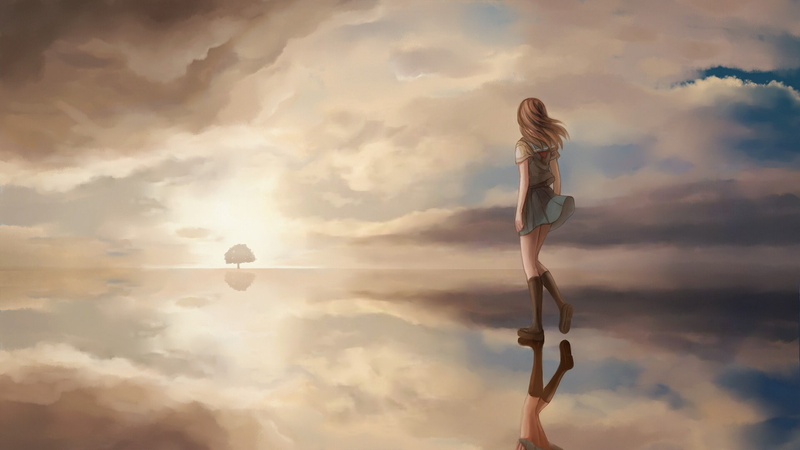 walking, anime, alternative, girls, clouds, 1080P, anime girls, alternative art, art, artwork, tree