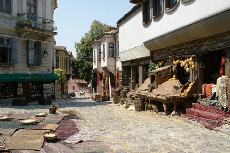 bulgaria, shops, residential district, architecture, sky, outdoors, small, building exterior, sunlight, table, built structure, street, stand, nature, village