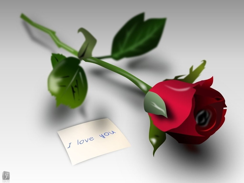art, Abstract, 3d-art, rose, 480P, Love, d, cg, hd, red, I LOVE YOU, red rose