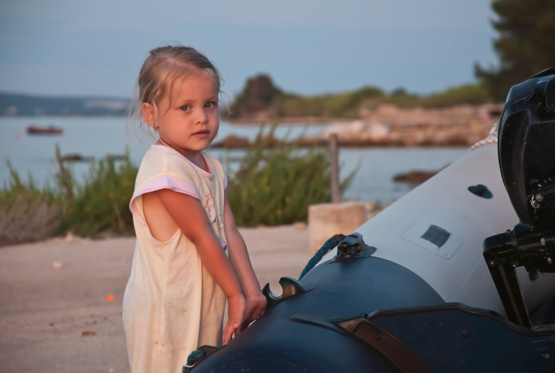 child, children only, portrait, pleasure, blond hair, mode of transportation, romantic, innocence, water, people, summer, trip, day, baby girl, lifestyles
