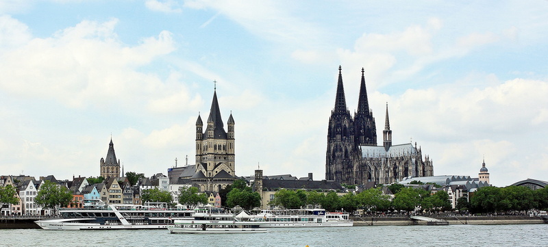 building, history, sky, outdoors, building exterior, cathedral, water, no people, cologne on the rhine, shipping, cloud - sky, gothic style, landscape
